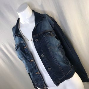 Dark denim jacket.